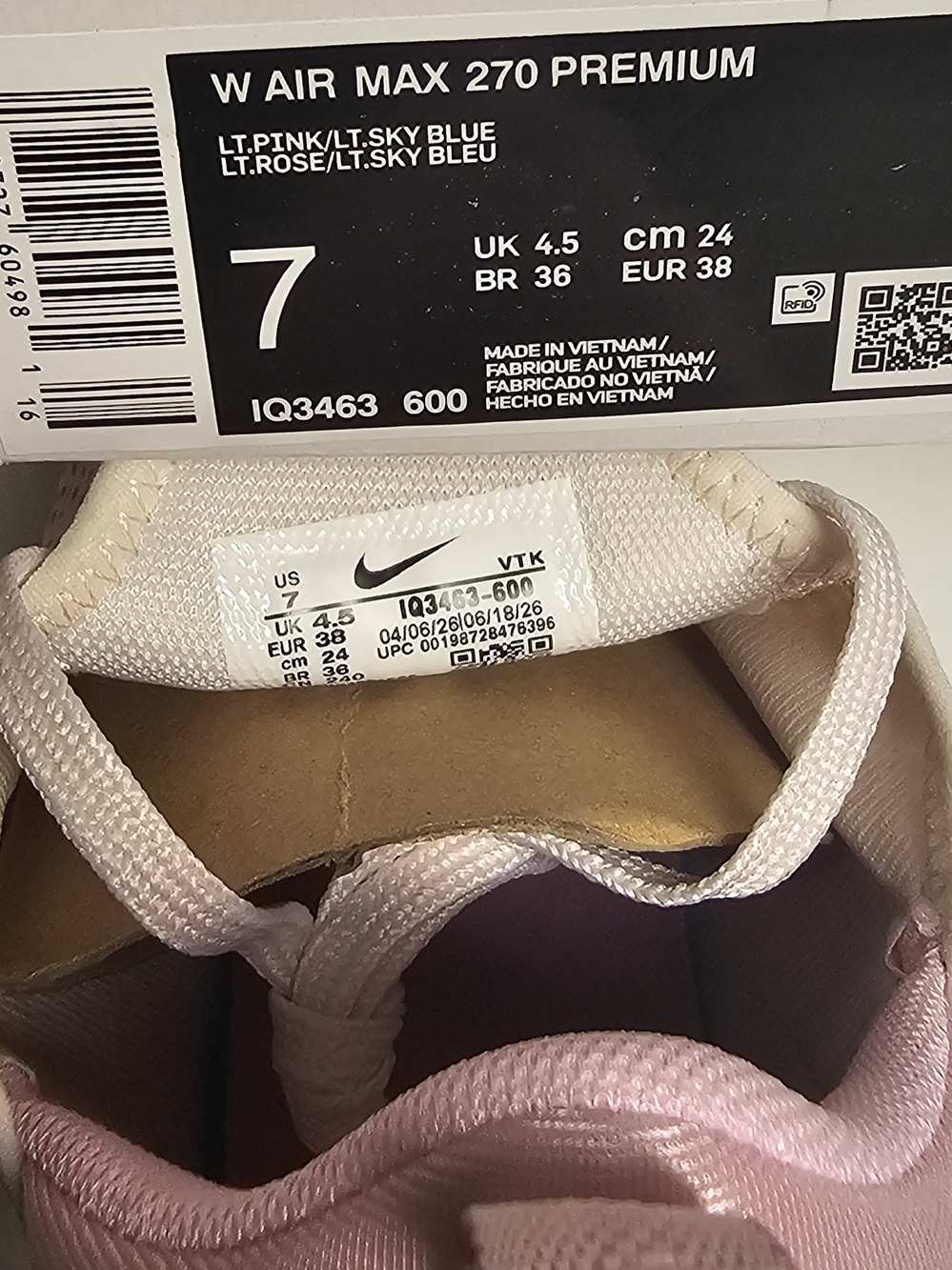 Nike Air Max 270 Women's Running Shoe - Light Pink/Blue New Size 7 - Picture 9 of 12